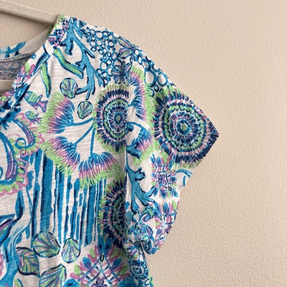 Fresh Produce Bright Print Top Coral Fish Sea Pattern Size XS Made in USA - Picture 3 of 9